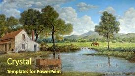  Presentation with painting old - Amazing slide set having wagon oil painting depicting backdrop and a tawny brown colored foreground