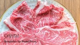  Presentation with meat food - Beautiful theme featuring wagyu a5 beef meat texture for food background backdrop and a coral colored foreground