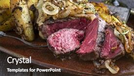  Presentation with wagyu - PPT layouts with wagyu entrecote steak bleu with fried onions and potatoes background and a wine colored foreground