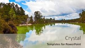  Presentation with water park - Presentation having wai-o-tapu-geyser-park background and a soft green colored foreground