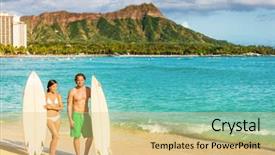  Presentation with honolulu hawaii waikiki beach - Colorful theme enhanced with waikiki beach in honolulu backdrop and a lemonade colored foreground