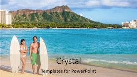  Presentation with honolulu hawaii waikiki beach - PPT theme enhanced with waikiki beach in honolulu background and a soft green colored foreground