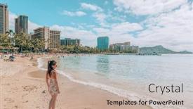  Presentation with honolulu hawaii waikiki beach - Beautiful PPT theme featuring waikiki-beach-travel-lifestyle-tourist backdrop and a soft green colored foreground