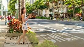  Presentation with waikiki - Audience pleasing slide set consisting of waikiki-tourist-woman-walking backdrop and a coral colored foreground