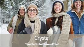  Presentation with winter forest - PPT theme enhanced with waist up portrait of four background and a gray colored foreground