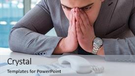  Presentation with important - Colorful slide set enhanced with wait hope - businessman expecting important call backdrop and a light blue colored foreground