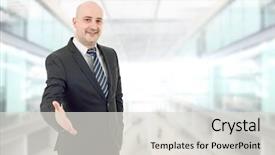  Presentation with hand shake office - Slide set consisting of wait hope - businessman in suit offering background and a light gray colored foreground