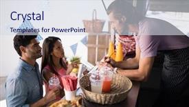  Presentation with food order - Beautiful theme featuring waiter at food truck backdrop and a sky blue colored foreground