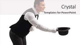  Presentation with waiter - Presentation design with waiter bowing down and taking background and a white colored foreground