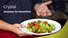  Presentation with restaurant waiter - PPT layouts enhanced with waiter-carries-a-mixed-salad background and a wine colored foreground
