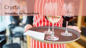  Presentation with bistro - Presentation theme having waiter-carries-glasses-with-wine background and a coral colored foreground
