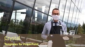  Presentation with disinfectant - Audience pleasing slide set consisting of waiter-cleaning-the-table backdrop and a violet colored foreground