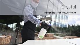  Presentation with spray - Presentation design featuring waiter-cleaning-the-table background and a light gray colored foreground