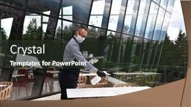  Presentation with disinfectant - Slide set enhanced with waiter-cleaning-the-table background and a tawny brown colored foreground