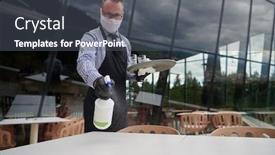  Presentation with restaurant waiter - Presentation theme enhanced with waiter-cleaning-the-table background and a dark gray colored foreground