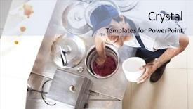  Presentation with ice cream strawberry - Audience pleasing PPT layouts consisting of waiter filling strawberry ice cream backdrop and a light blue colored foreground