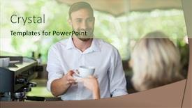  Presentation with restaurant waiter - Slide deck having waiter giving coffee to customer at restaurant background and a soft green colored foreground