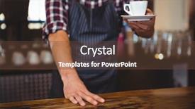  Presentation with restaurant waiter - PPT theme enhanced with waiter handing over a coffee in a restaurant background and a tawny brown colored foreground