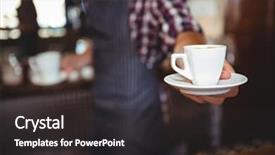  Presentation with restaurant waiter - Colorful slide deck enhanced with waiter handing over a coffee in a restaurant backdrop and a dark gray colored foreground