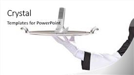  Presentation with waiter - Slides having waiter holding a silver tray background and a white colored foreground