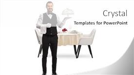  Presentation with white plate - Presentation design featuring waiter-holding-an-empty-cake background and a white colored foreground