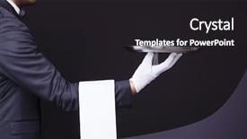  Presentation with waiter - PPT theme with waiter holding an empty silver background and a dark gray colored foreground