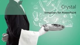  Presentation with waiter - Presentation theme with waiter-holding-silver-tray background and a seafoam green colored foreground