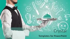  Presentation with waiter - Slide deck enhanced with waiter-holding-silver-tray background and a seafoam green colored foreground