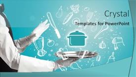  Presentation with waiter - Slide deck consisting of waiter-holding-silver-tray background and a light blue colored foreground