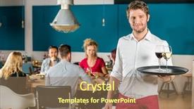  Presentation with customers - Audience pleasing presentation design consisting of tray at restaurant with customer backdrop and a coral colored foreground