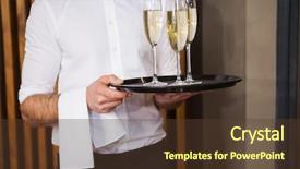  Presentation with champagne - Theme consisting of waiter holding tray of champagne in a bar background and a tawny brown colored foreground