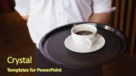  Presentation with coffee cup diary - Slides having waiter holding tray with coffee cup in a bar background and a wine colored foreground