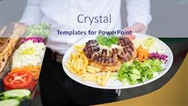  Presentation with waiter - Beautiful presentation theme featuring waiter-holding-two-plates backdrop and a sky blue colored foreground