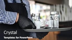  Presentation with restaurant waiter - Beautiful presentation design featuring waiter-in-a-medical-protective backdrop and a dark gray colored foreground