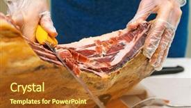  Presentation with spanish food - PPT theme having waiter is slicing jamon prosciutto - spanish food background and a tawny brown colored foreground