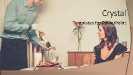  Presentation with uruguay wine - Cool new PPT theme with waiter offering wine to lady backdrop and a  colored foreground