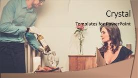  Presentation with restaurant waiter - Slide set consisting of waiter offering wine to lady in restaurant background and a lemonade colored foreground