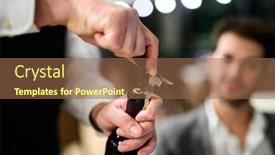  Presentation with bottle red wine - Slides having waiter-opening-a-bottle background and a tawny brown colored foreground