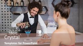  Presentation with cocktail bar - Amazing PPT theme having waiter pouring cocktail in womans glass at bar counter in bar backdrop and a coral colored foreground