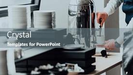  Presentation with hotel - PPT theme having waiter-preparing-coffee-for-hotel background and a gray colored foreground