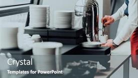  Presentation with waiter - Presentation having waiter-preparing-coffee-for-hotel background and a gray colored foreground