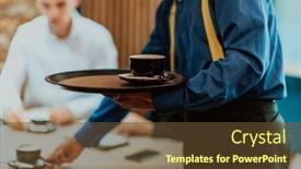  Presentation with focus group - Slide set having waiter-serves-a-group background and a  colored foreground