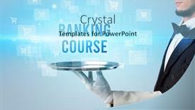  Presentation with online banking - Presentation theme featuring waiter-serving-banking-course-inscription background and a arctic colored foreground