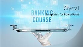  Presentation with online banking - Amazing slides having waiter-serving-banking-course-inscription backdrop and a light blue colored foreground