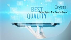  Presentation with online shopping - Presentation design featuring waiter-serving-best-quality-inscription background and a arctic colored foreground