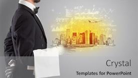  Presentation with report - Theme enhanced with waiter-serving-big-city background and a light gray colored foreground