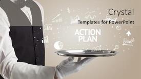  Presentation with action plan - Colorful PPT layouts enhanced with waiter-serving-business-idea-concept backdrop and a soft green colored foreground