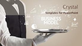  Presentation with idea - PPT theme consisting of waiter-serving-business-idea-concept background and a soft green colored foreground