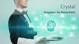  Presentation with idea - Theme consisting of waiter-serving-business-idea-concept background and a sky blue colored foreground