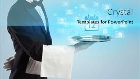  Presentation with waiter - PPT theme with waiter-serving-business-idea-concept background and a arctic colored foreground